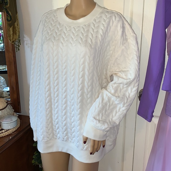Joe Fresh plus size cream cableknit pullover sweatshirt top 1X new - Picture 2 of 11